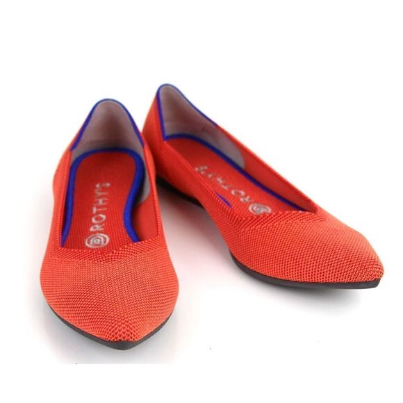 Rothy's ORANGE TEXTILE BLUE TRIM POINTED TOE FLAT BALLET SLIP ON SHOES Sz 8W - Picture 5 of 9